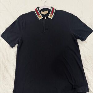 Gucci Navy Polo with Vibrant Collar